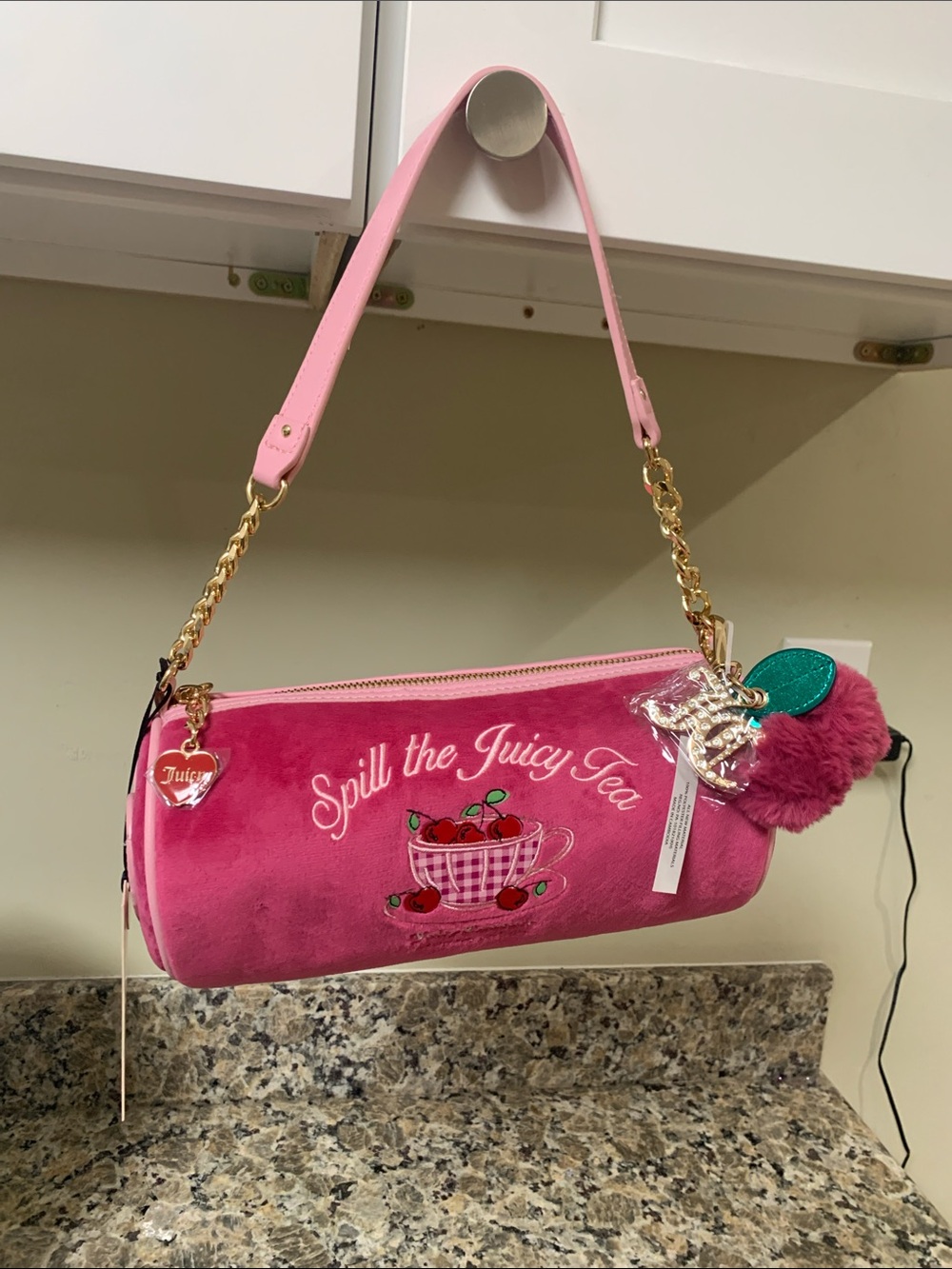Juicy Couture Pink 'Spill the Juicy Tea' Barrel Tote